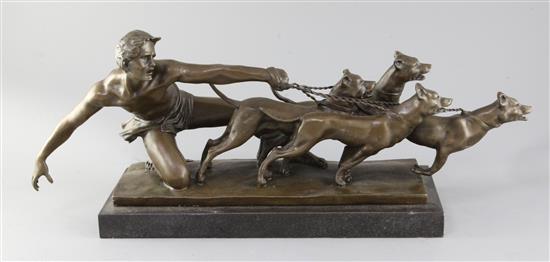 Helety. A bronze of a hunter and hounds